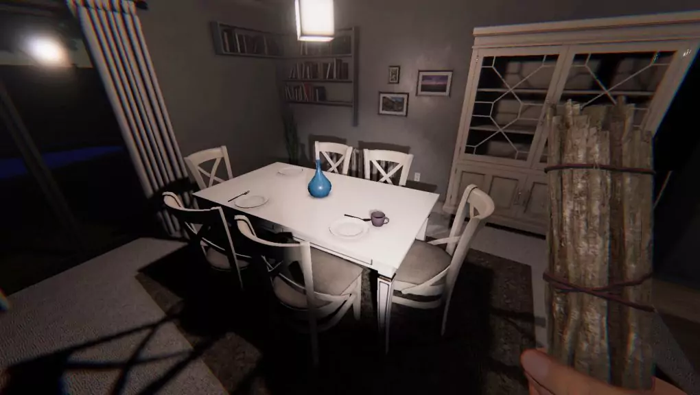 Holding Smudge Sticks in a brightly-lit room in Phasmophobia.
