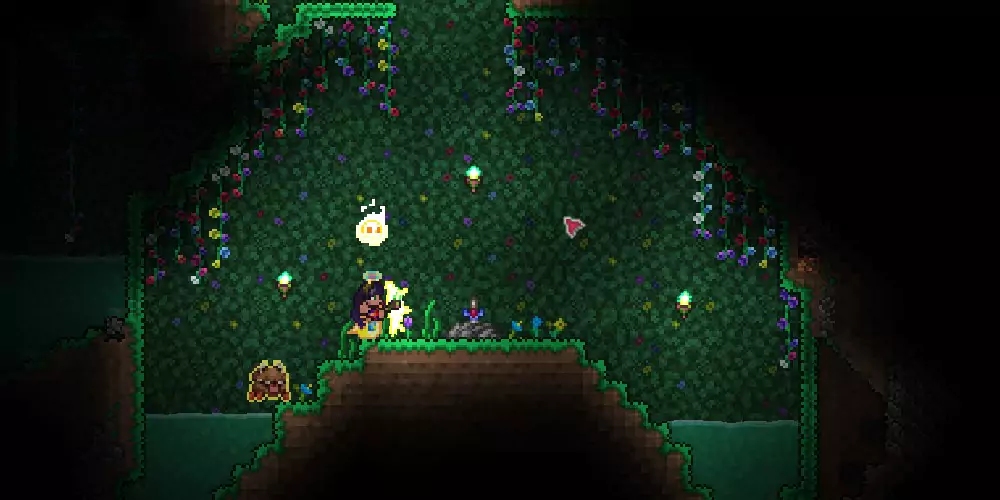 An Enchanted Sword Shrine found underground in Terraria.