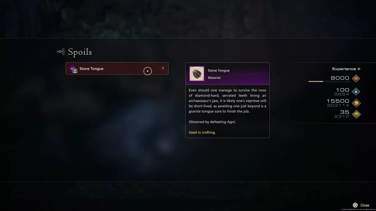 The rewards for defeating Agni in Final Fantasy 16.
