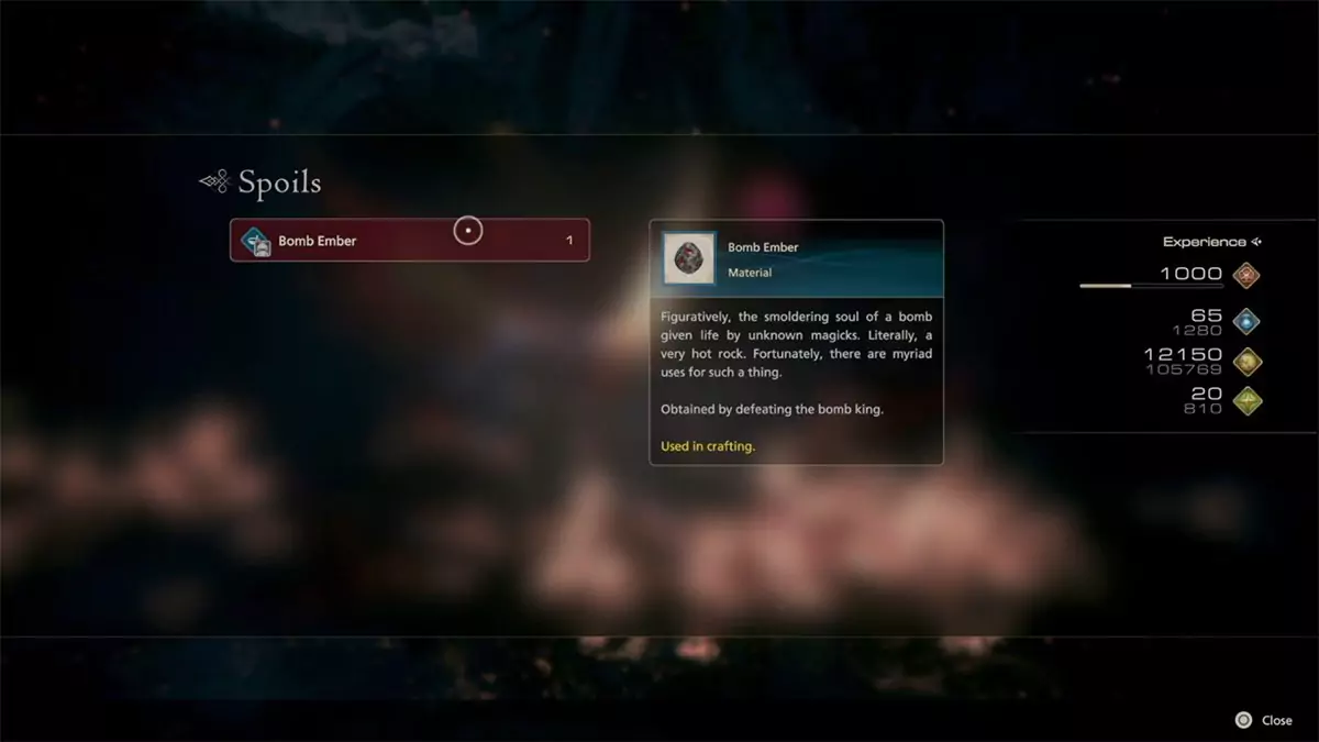 The rewards for completing the Bomb King hunt in Final Fantasy 16.