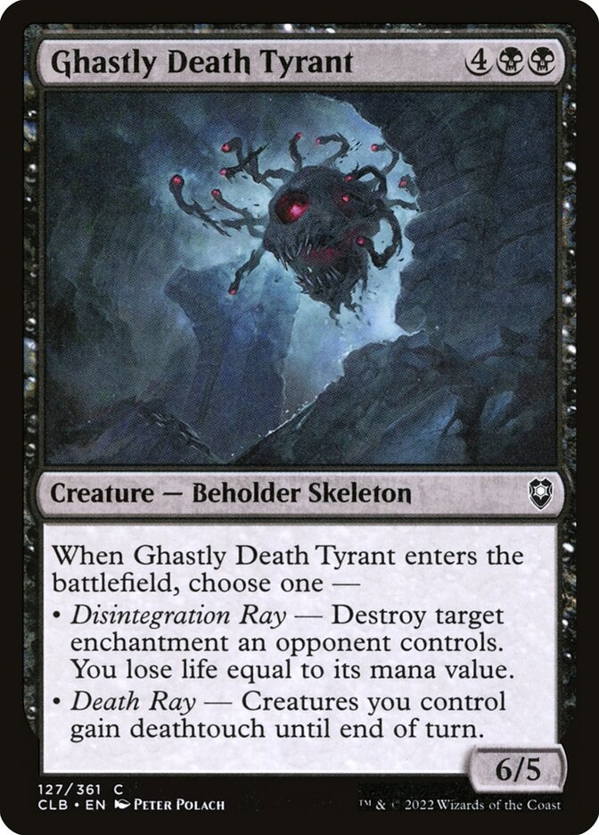 A black creature card that grants Deathtouch.