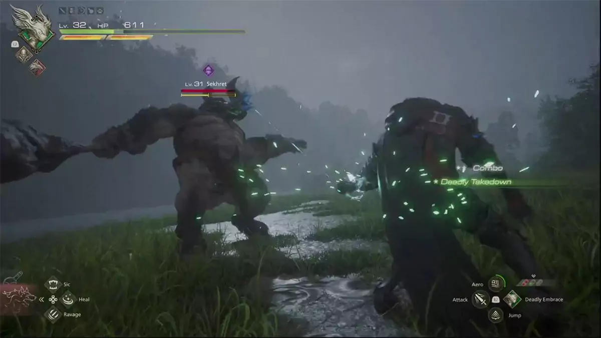 Clive fighting a named minotaur in Final Fantasy 16.