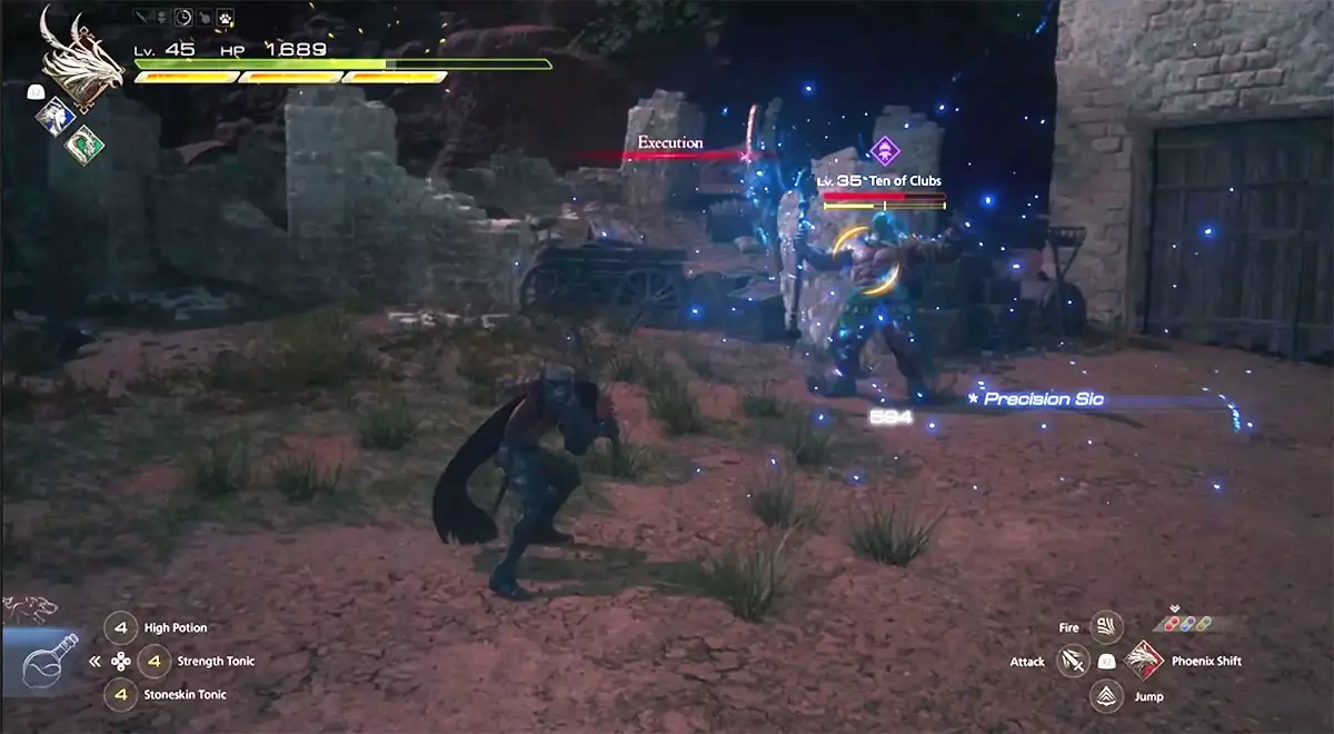 Clive fighting the Ten of Clubs in Final Fantasy 16.