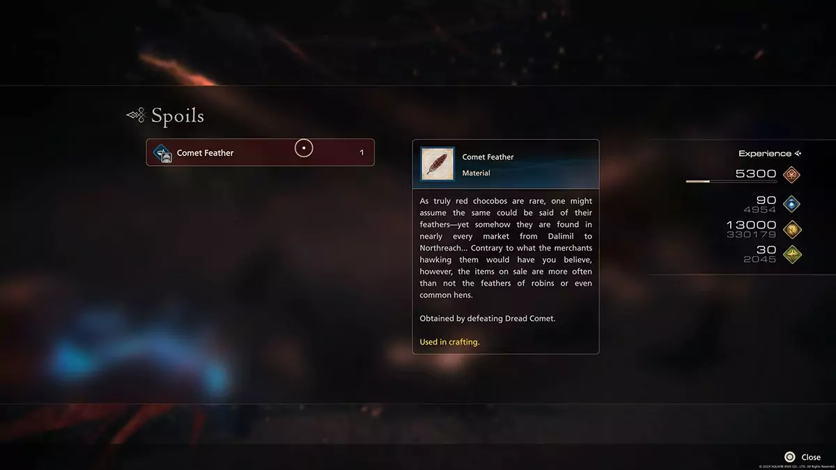 The rewards for the Dread Comet hunt in Final Fantasy 16.