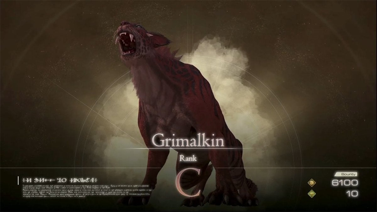 Notorious Mark appearance during the Grimalkin hunt in Final Fantasy 16.
