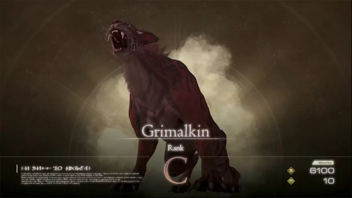 Notorious Mark appearance during the Grimalkin hunt in Final Fantasy 16.