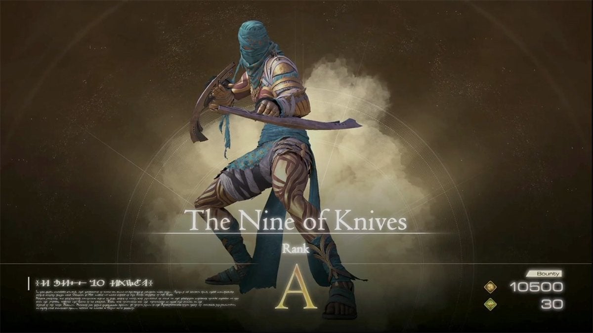 The Notorious Mark appearance of the Nine of Knives hunt in Final Fantasy 16.