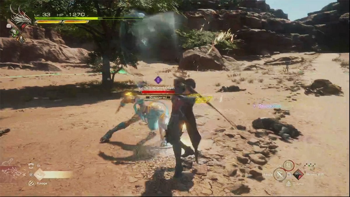 Clive fighting the Nine of Knives in Final Fantasy 16.