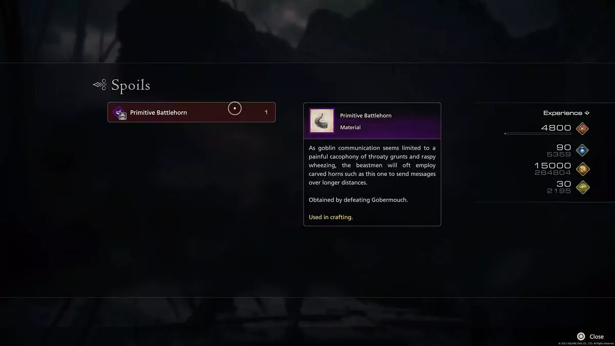The rewards for defeating Gobermouch in Final Fantasy 16.
