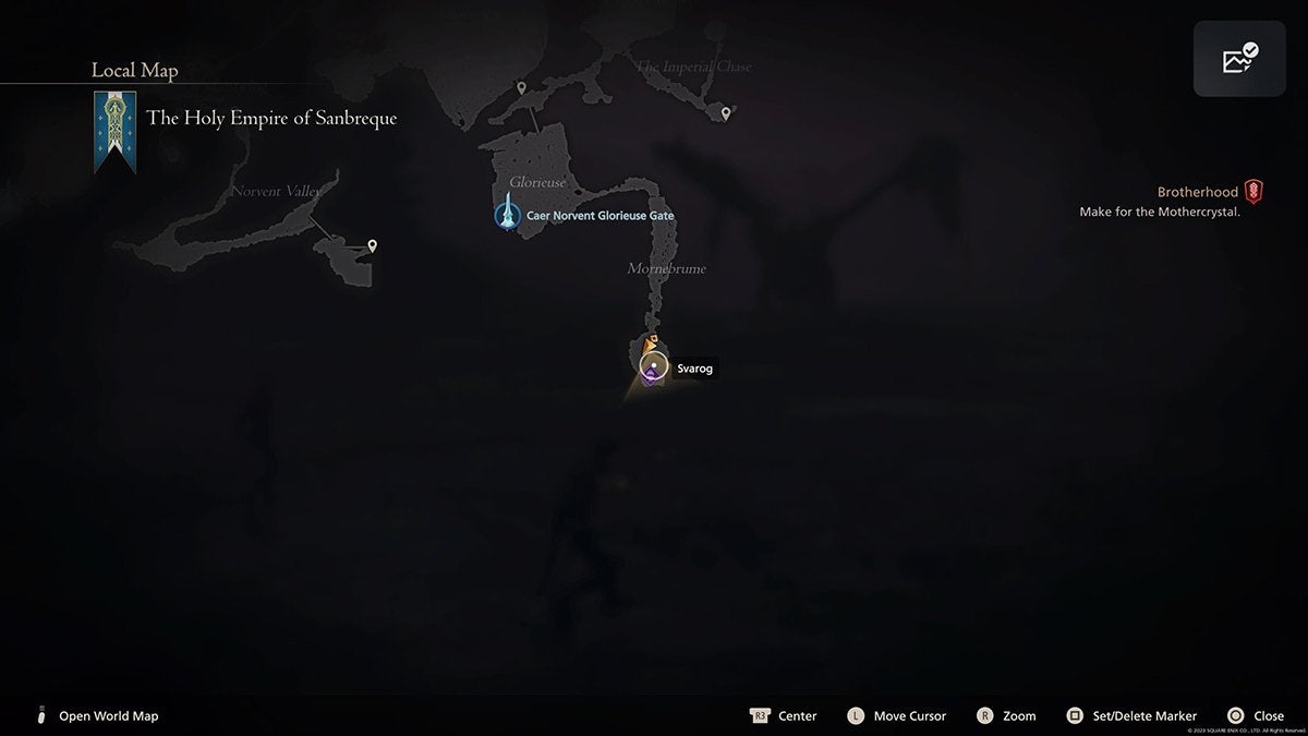 The location of Svarog the dragon for the Ruin Reawakened hunt in Final Fantasy 16.