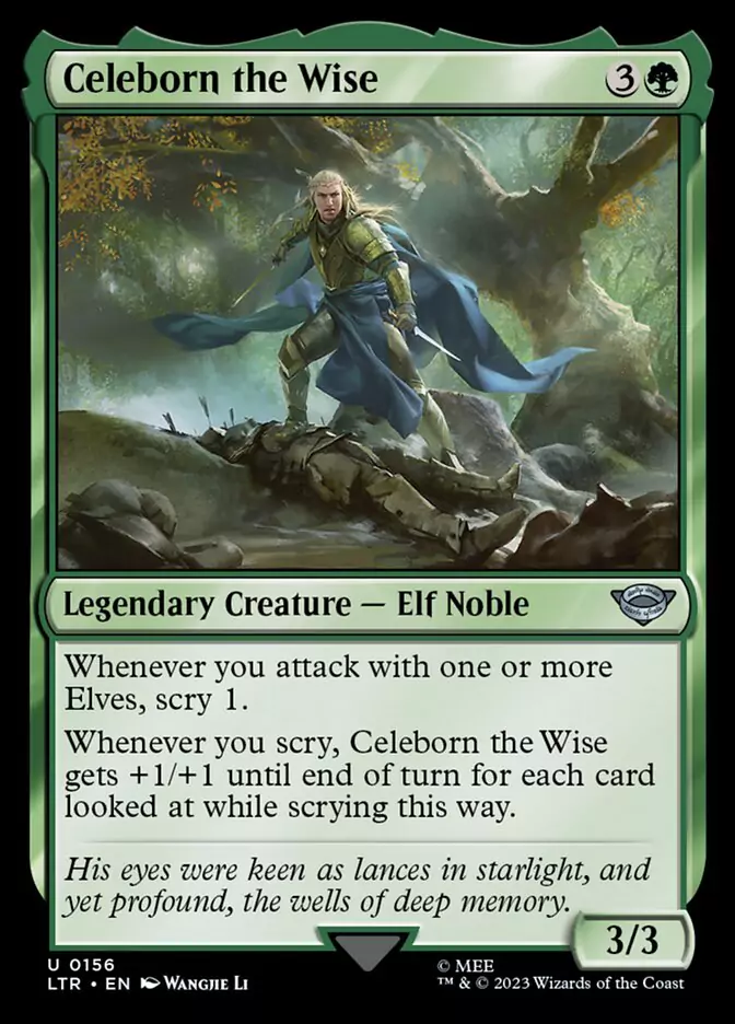 A green creature card with Scry in Magic: The Gathering.