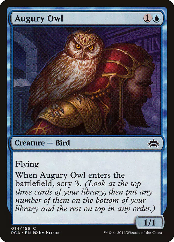A blue creature card with Scry in Magic: The Gathering.