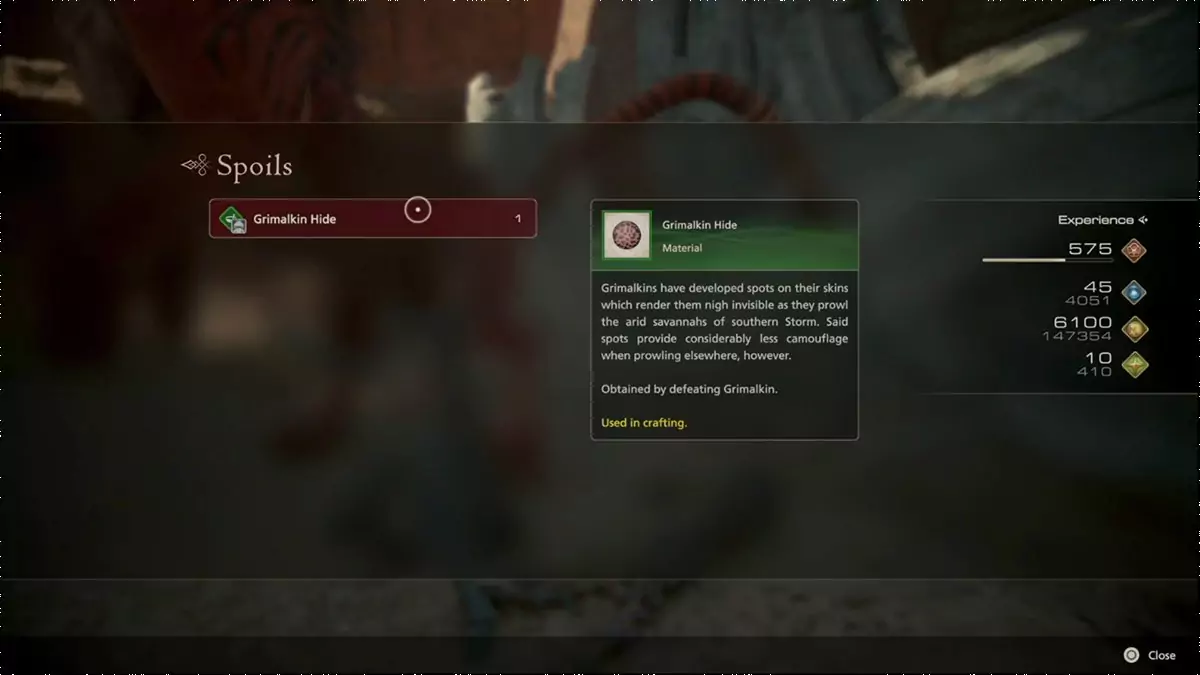 The rewards for the Grimalkin hunt in Final Fantasy 16.