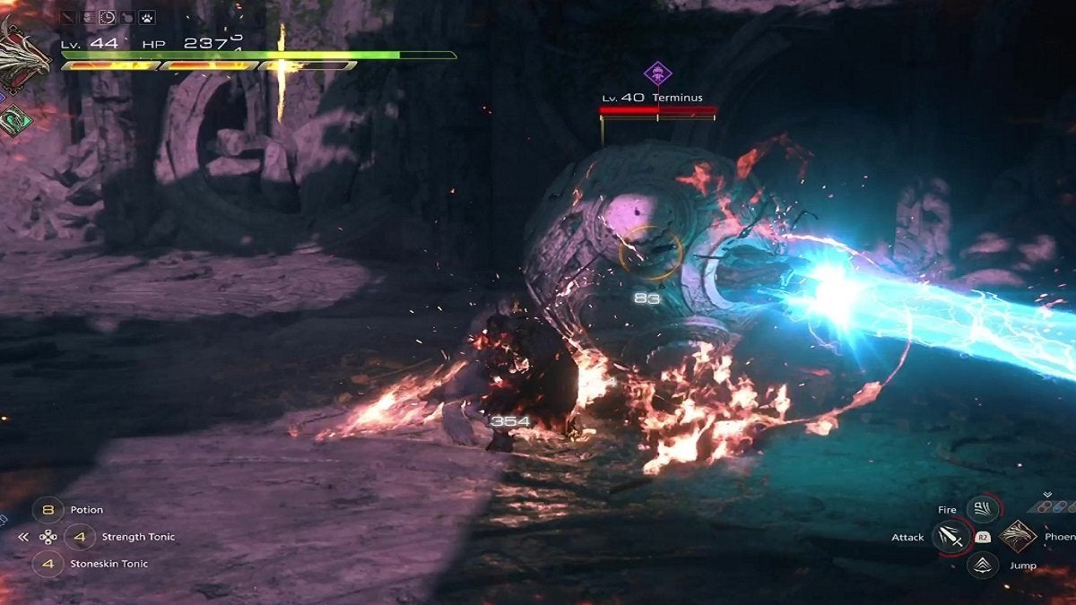 The Blood Moon firing a laser beam in Final Fantasy 16.
