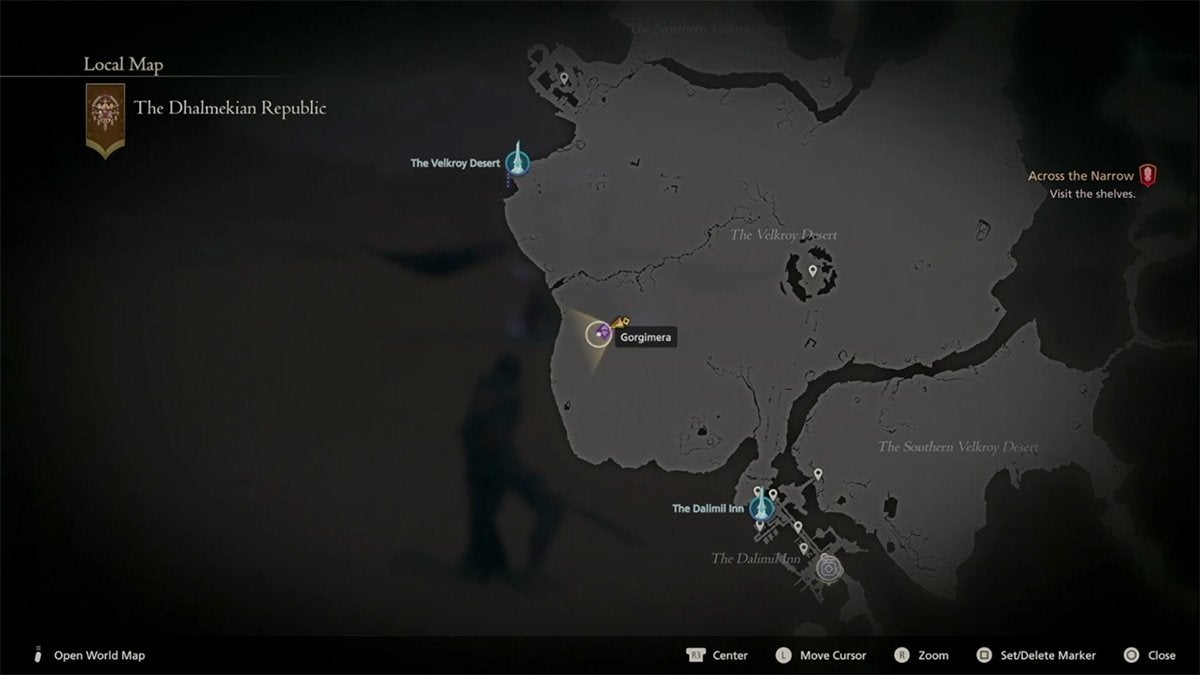 The location of the Tricephalic Terror hunt within the Dhalmekian Republic in Final Fantasy 16.