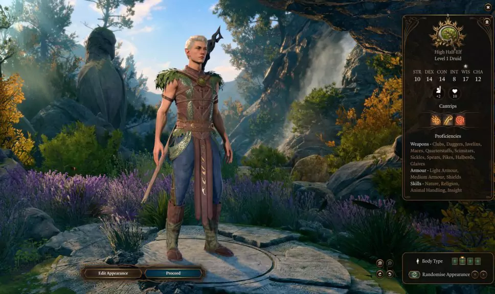 A Half-Elf character in Baldur's Gate 3.