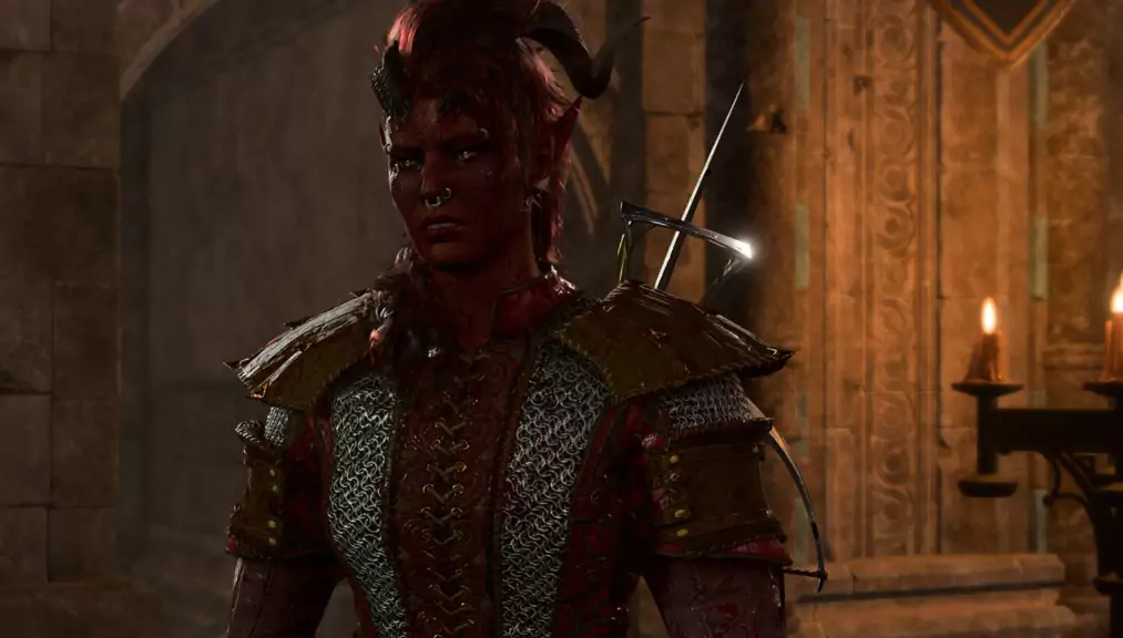 Karlach, a tiefling companion in Baldur's Gate 3.