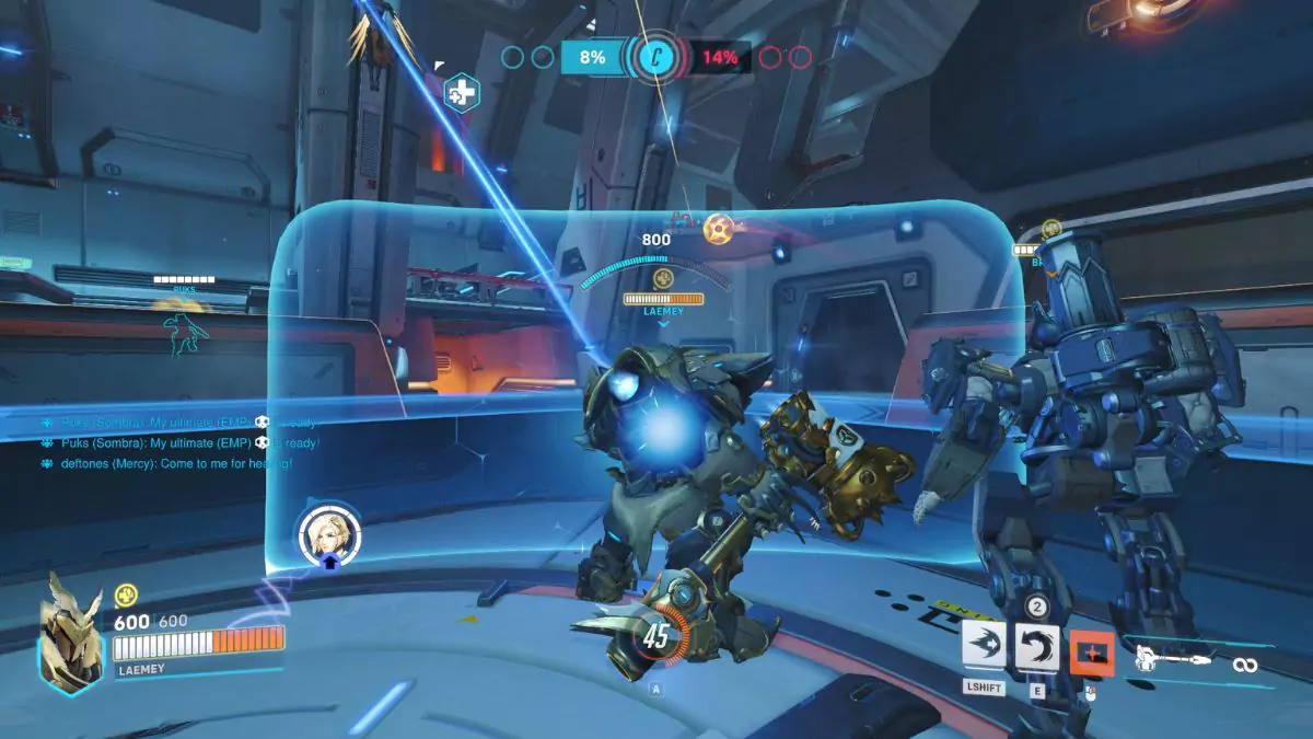 A tank deploying a shield in an Overwatch 2 match.