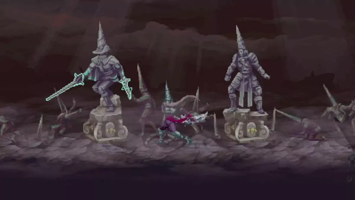 A player wielding the Ruego Al Alba sword in Blasphemous 2.