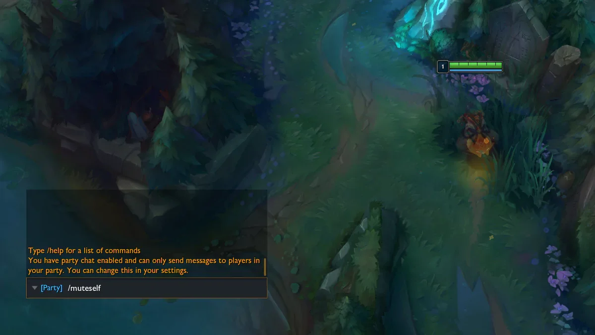 The League of Legends /muteself command in the chat box.