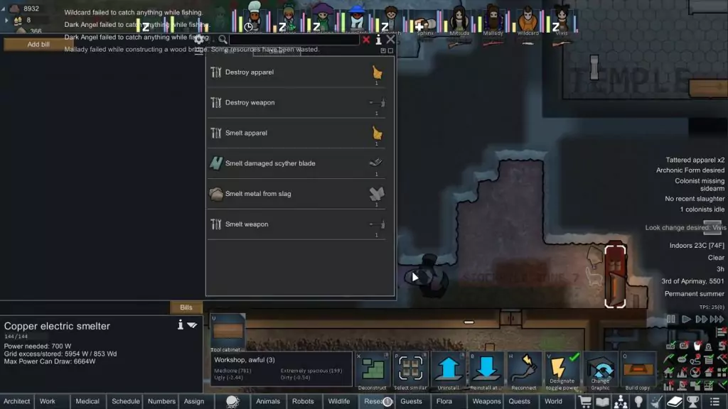 A copper Electric Smelter in RimWorld.