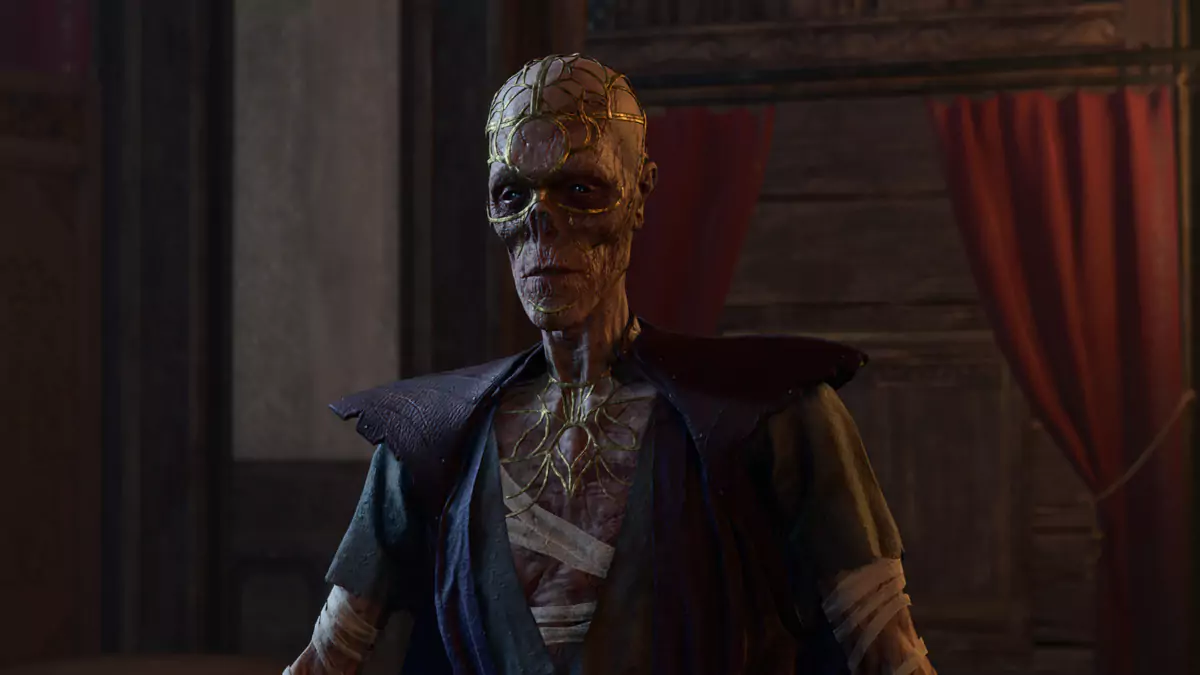 Withers, a skeleton NPC in Baldur's Gate 3.