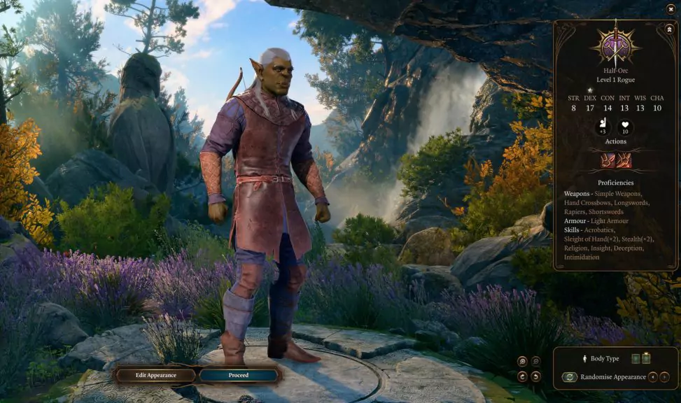 A Half-Orc character in Baldur's Gate 3.