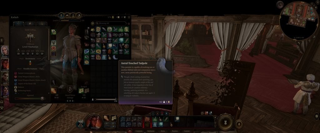 An Astral-Touched Tadpole in a player's inventory in Baldur's Gate 3.