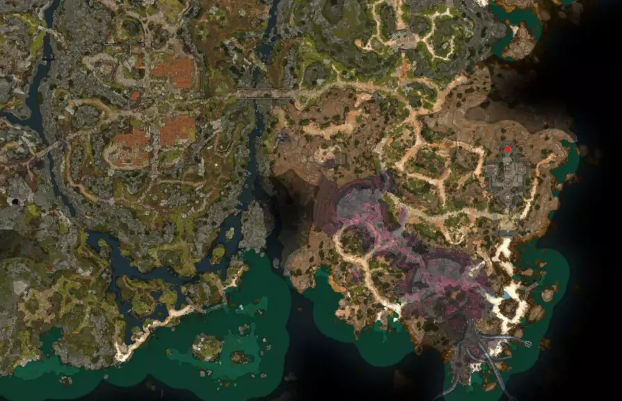 A map showing the location of the NPC Withers during the 'Explore the Ruins' quest in Baldur's Gate 3.