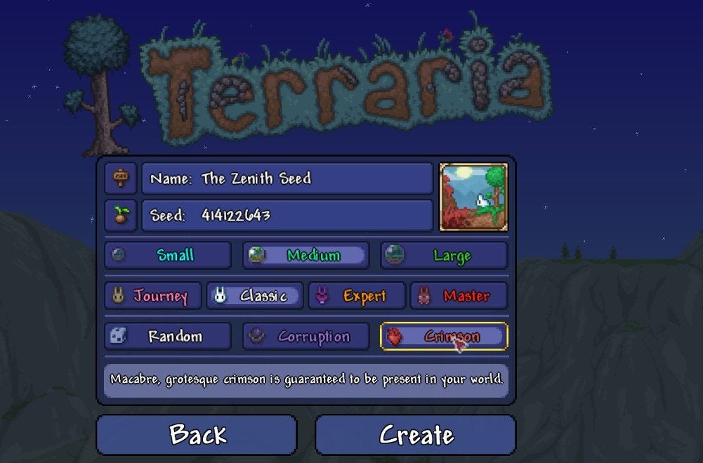 The best seed for crafting the Zenith sword in Terraria. 