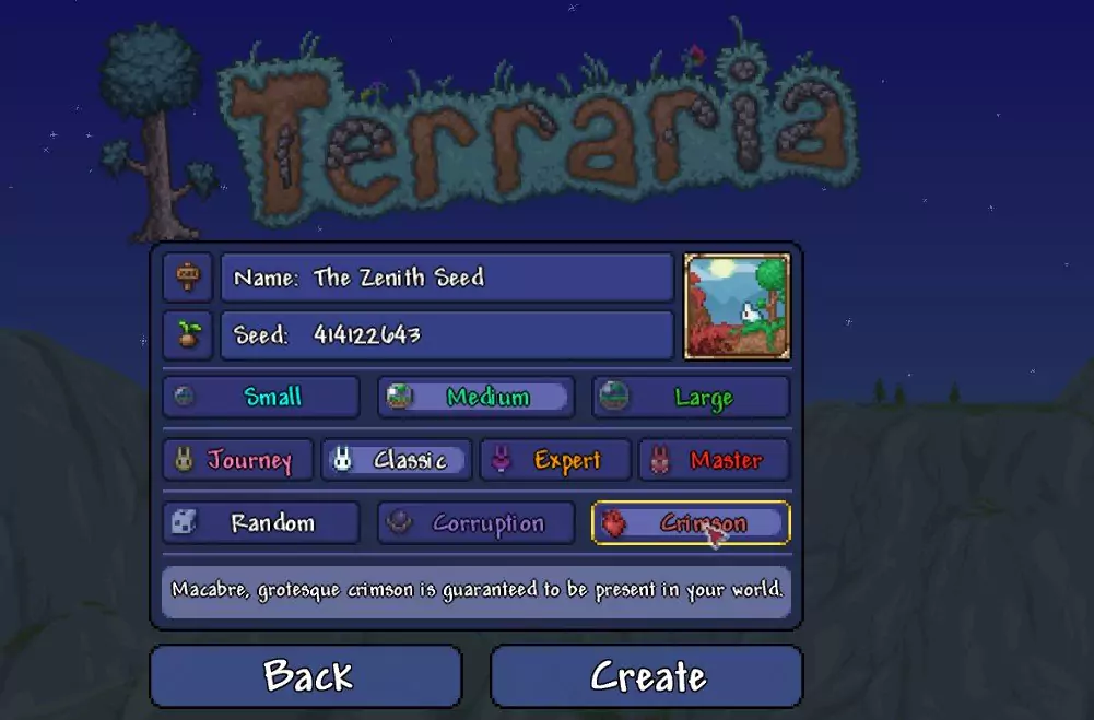 The best seed for crafting the Zenith sword in Terraria.