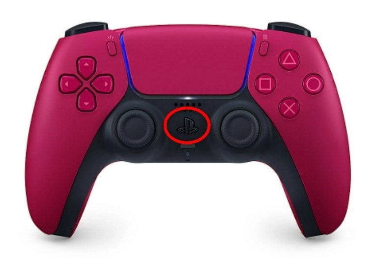 The PS button on a PS5 controller.