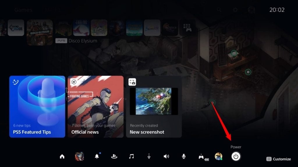 The Power Button on the PS5's Control Center.