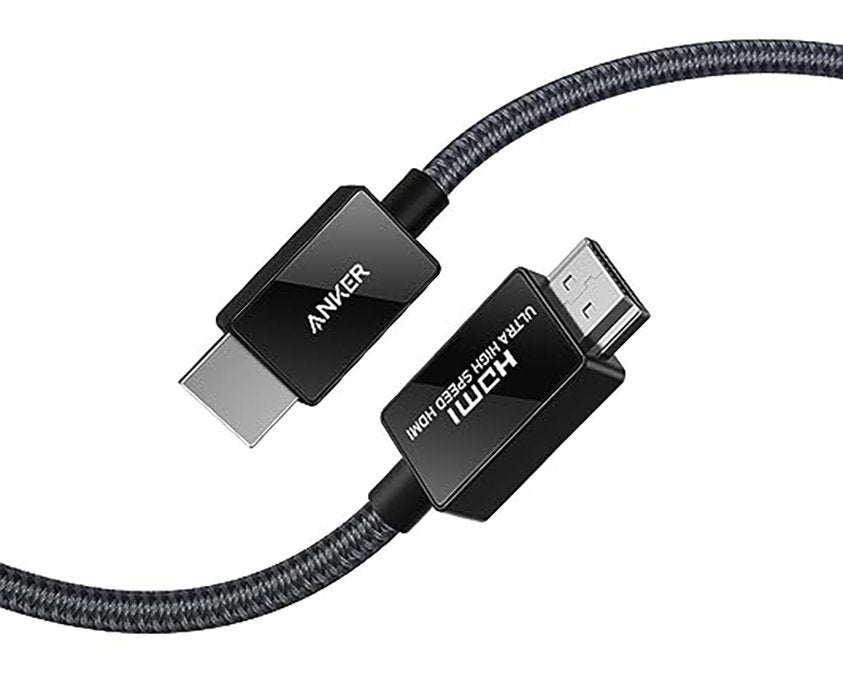 An HDMI 2.1 cable made by the Anker brand.