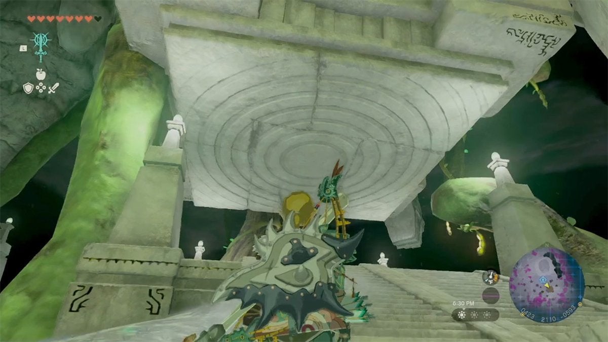 A stone ceiling near the Rikonasum Lightroot where you can use Ascend to get to the heart of Korok Forest.