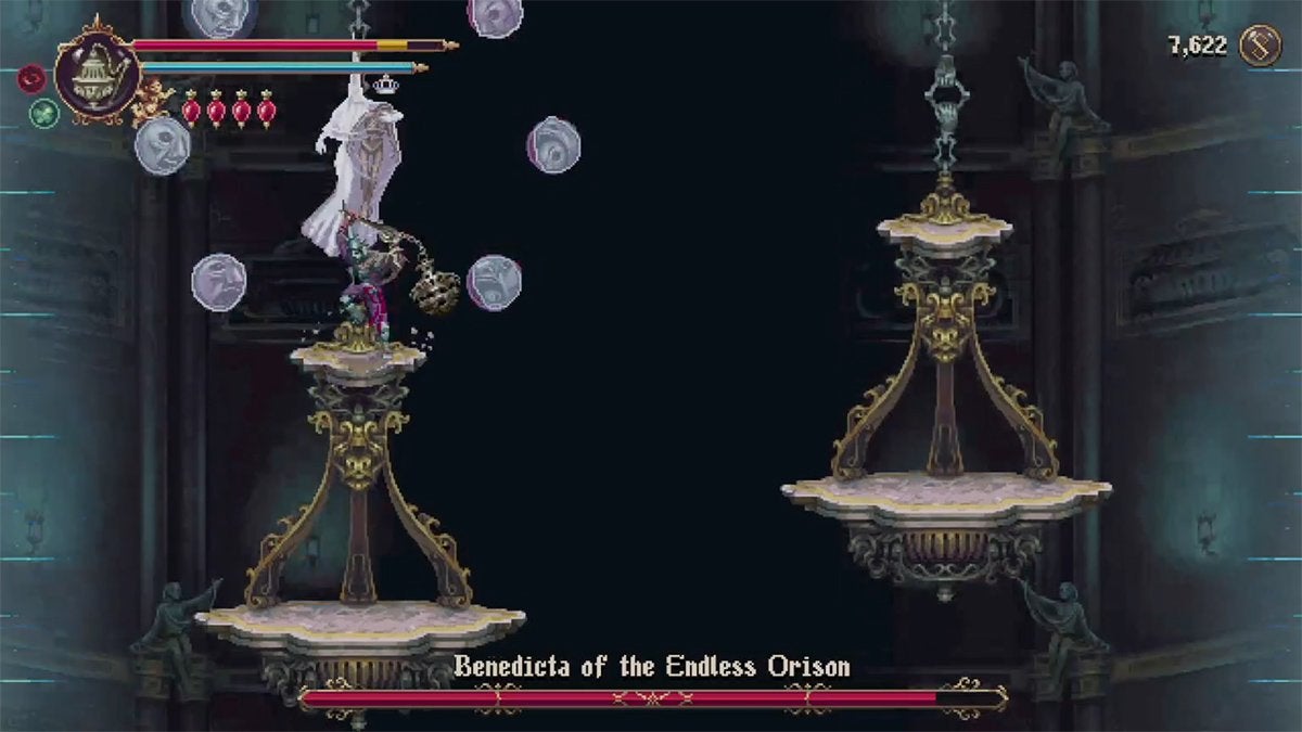 Benedicta summoning ghost orbs that home in on the player.