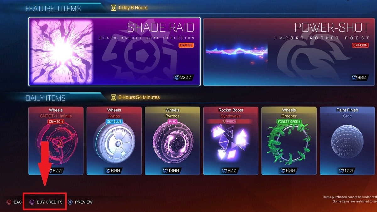 How to buy credits in Rocket League.