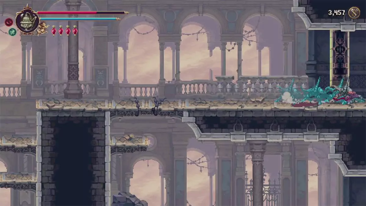 The player dashing under a door that's about to close.