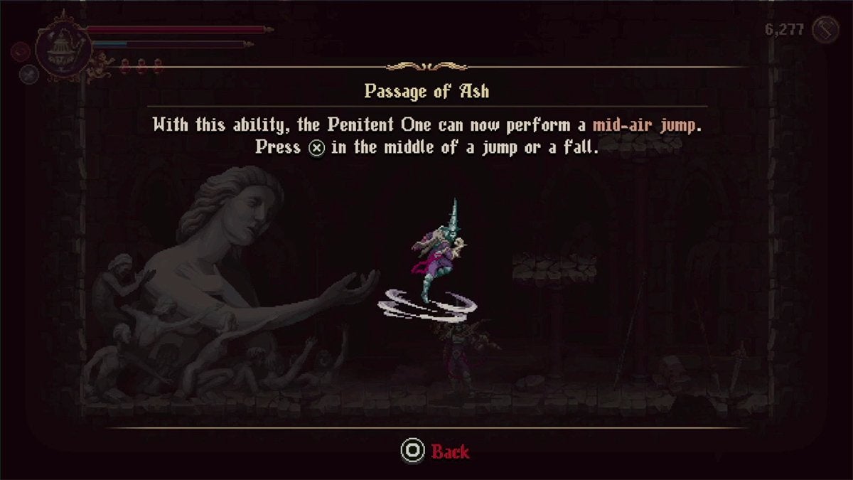 The game telling the player how to double jump with the Passage of Ash ability.