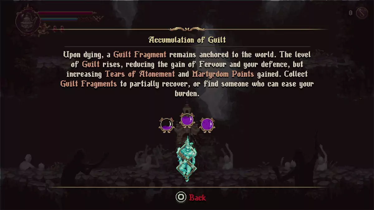 Blasphemous 2's explanation of the Guilt mechanic.