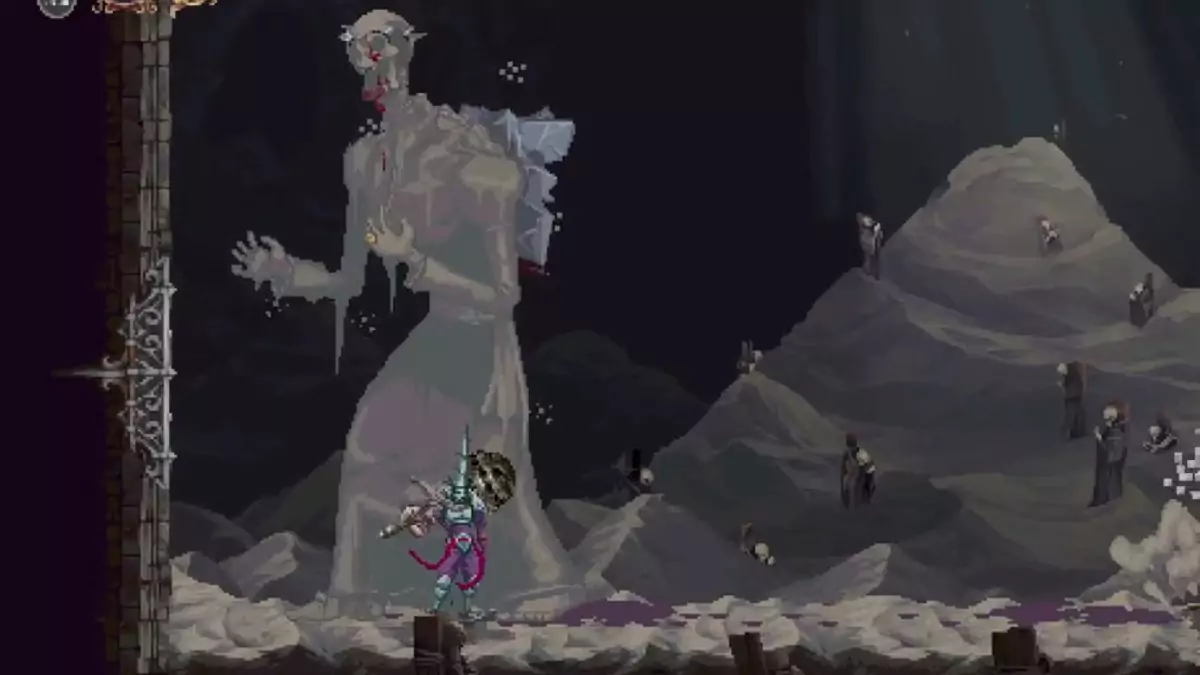The player beating Great Preceptor Radamés in Blasphemous 2.