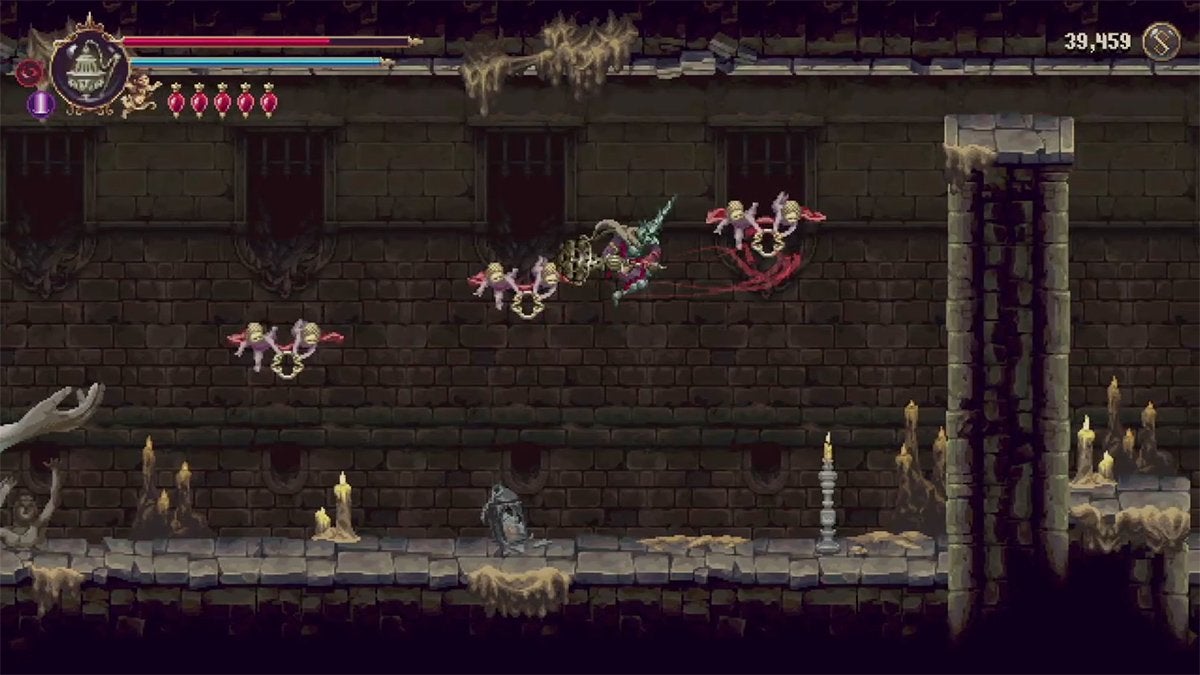 The player getting the Scion's Protection ability which lets them use yellow sparkles in Blasphemous 2.