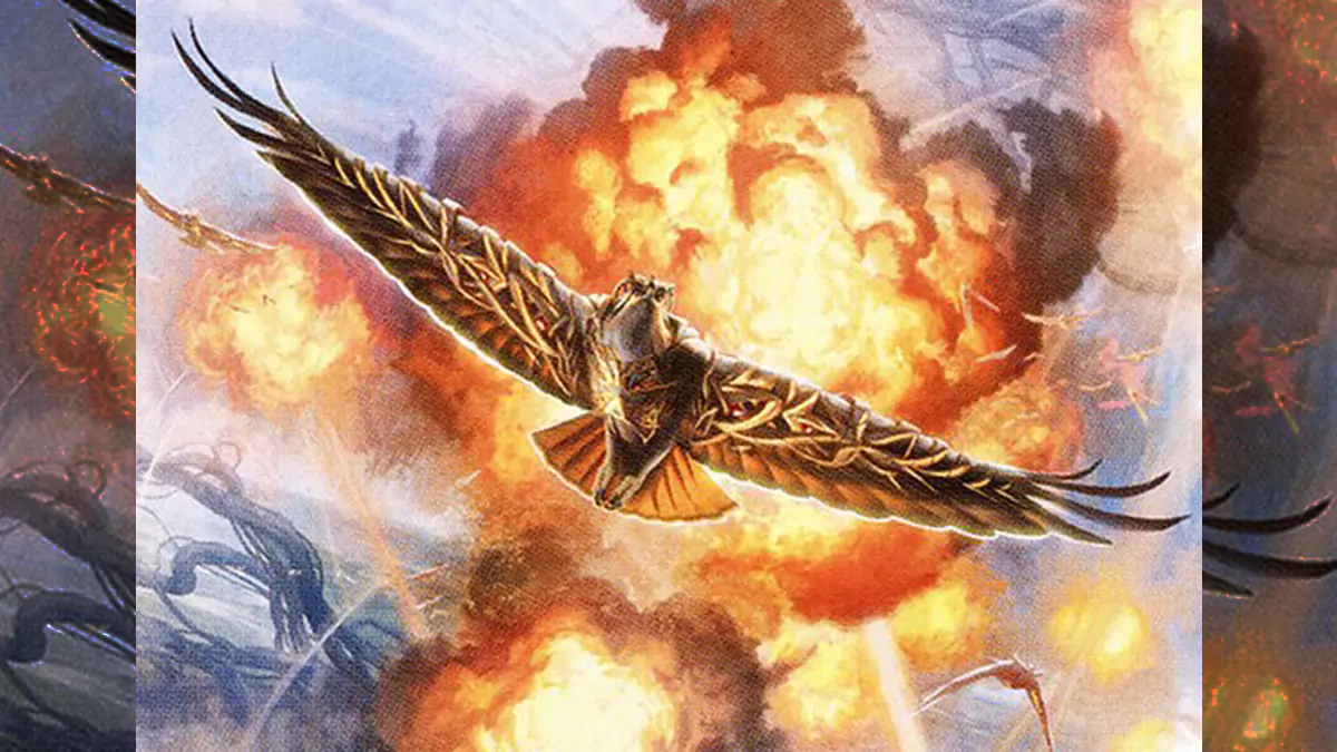 Card art from a white creature card that has First Strike in Magic: The Gathering named Battlefield Raptor.