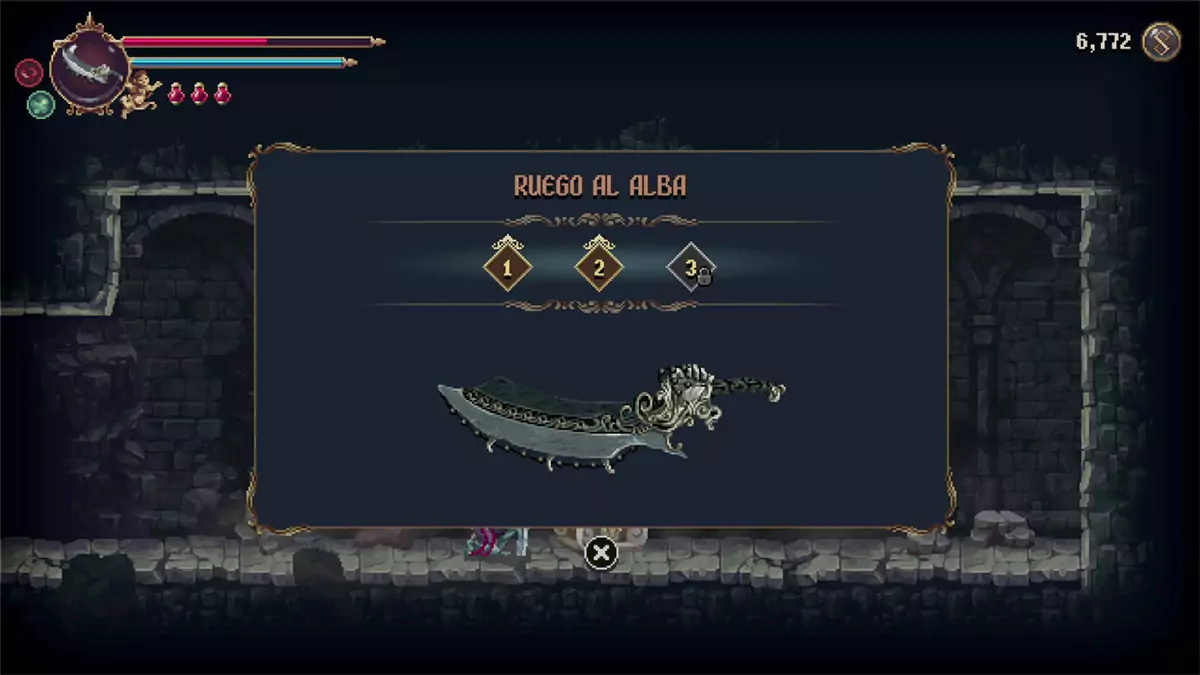 Ruego Al Alba getting upgraded to level 2 in Blasphemous 2.