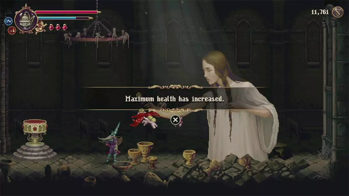 A player increasing their max health in Blasphemous 2.