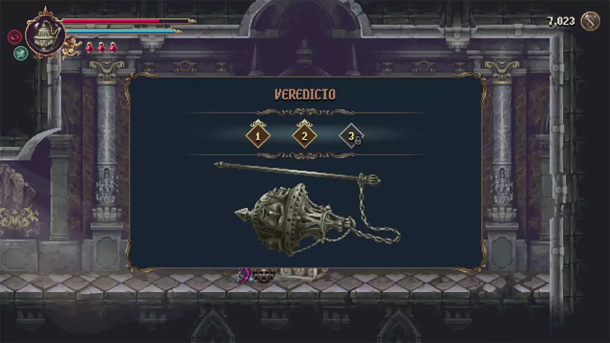 Veredicto getting upgraded to level 2 in Blasphemous 2.