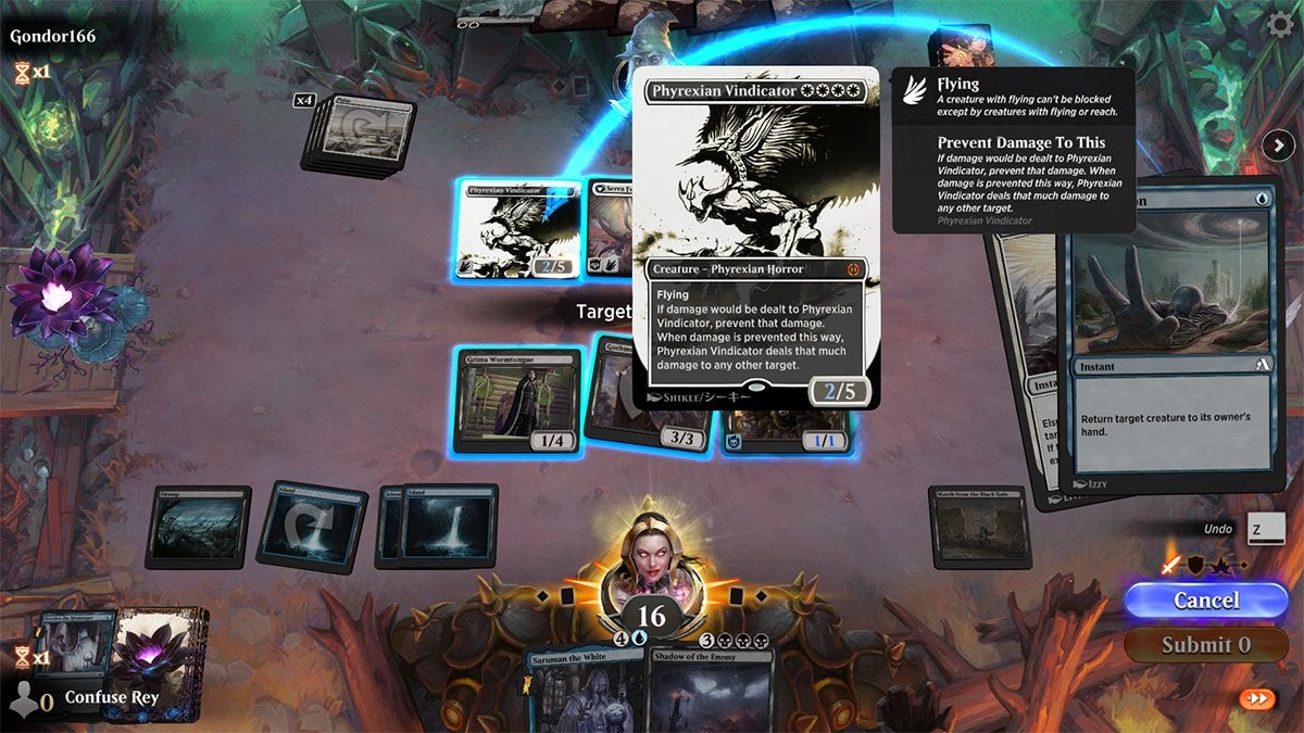 A player using Unsummon on an opponent's creature in Magic: The Gathering Arena.