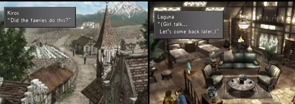 The protagonists returning to Raine's Pub after patrolling the town.
