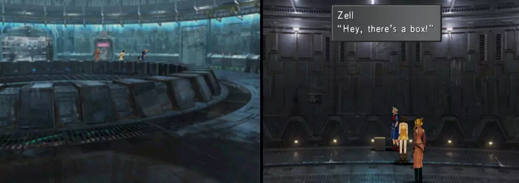 Zell, Quistis and Selphie explore the prison after their escape.