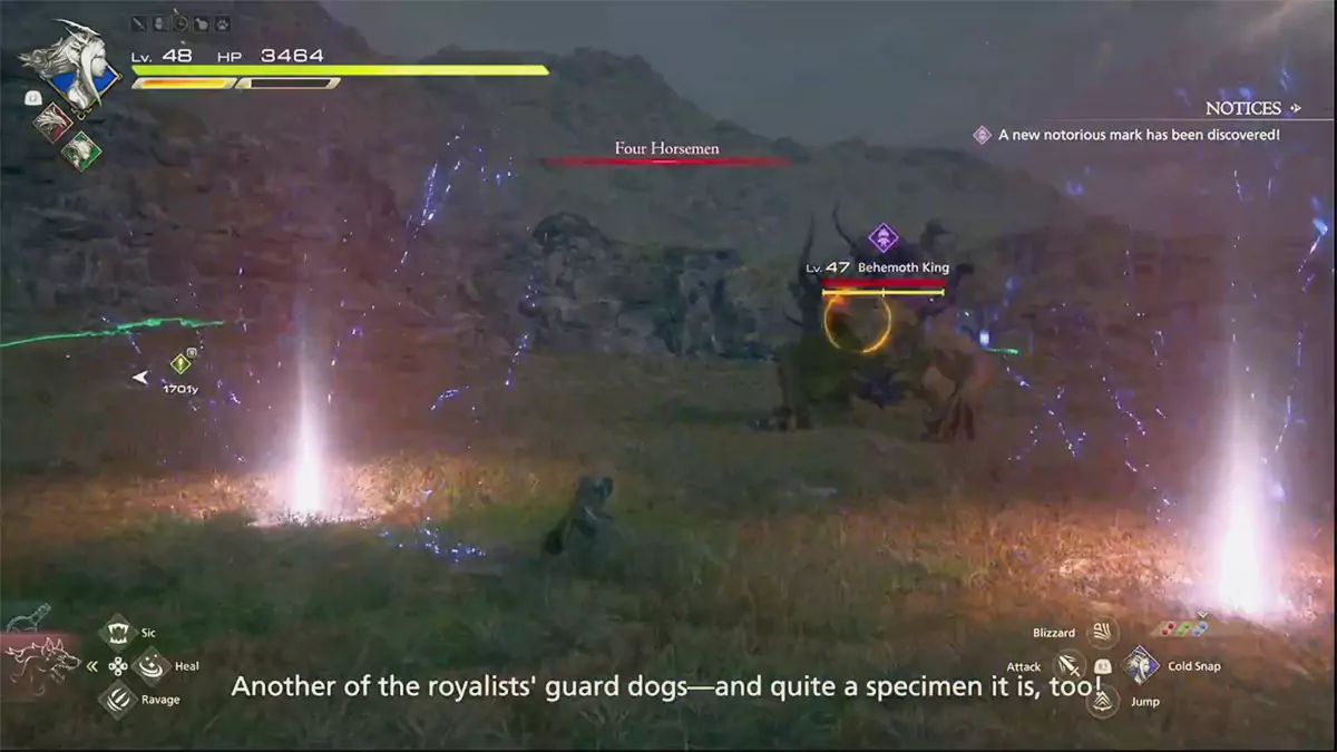 Clive fighting the Behemoth King in Final Fantasy 16.